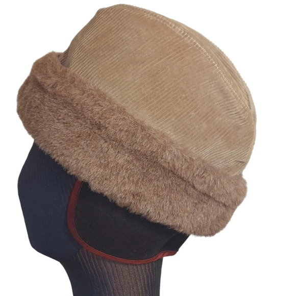 Churchill Ltd Vintage Brown Corduroy Fur Envoy Cap with convertible ear flaps - Picture 2 of 15